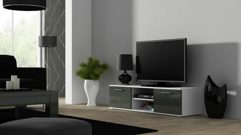 eoshop TV stolík Soho, 140 cm, biela / šedá lesk